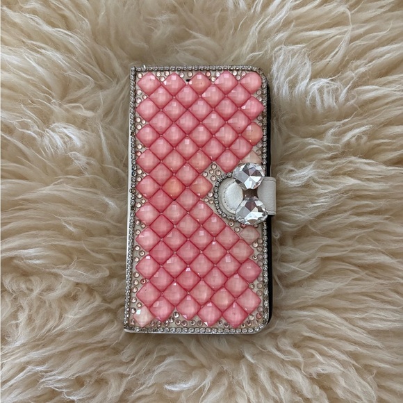 Pink Rhinestone Bling Cell Phone Wallet Case - Picture 1 of 3